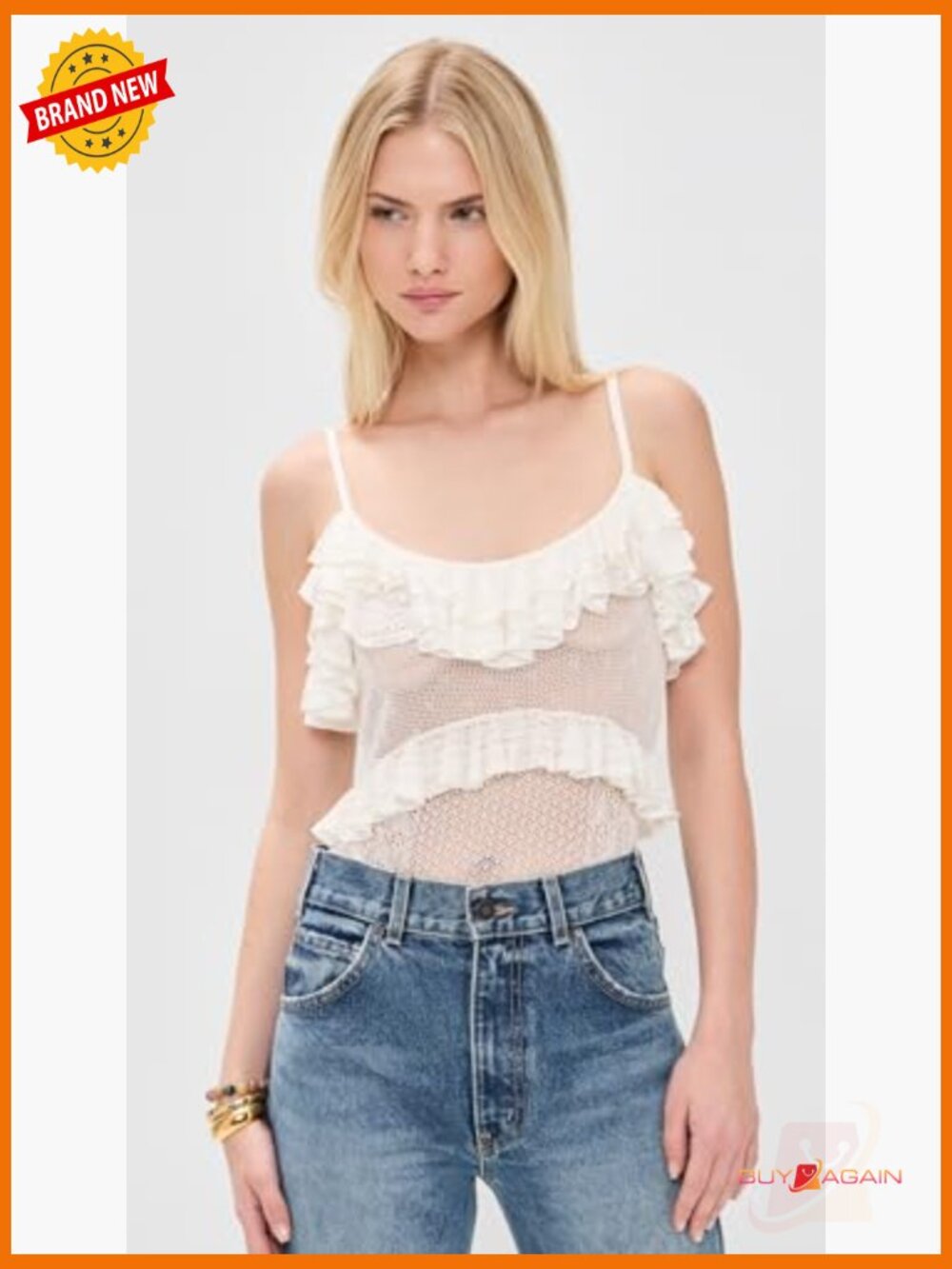 Women's Pointelle Knit Bodysuit Ruffle Sleeveless - Picture 2 of 6